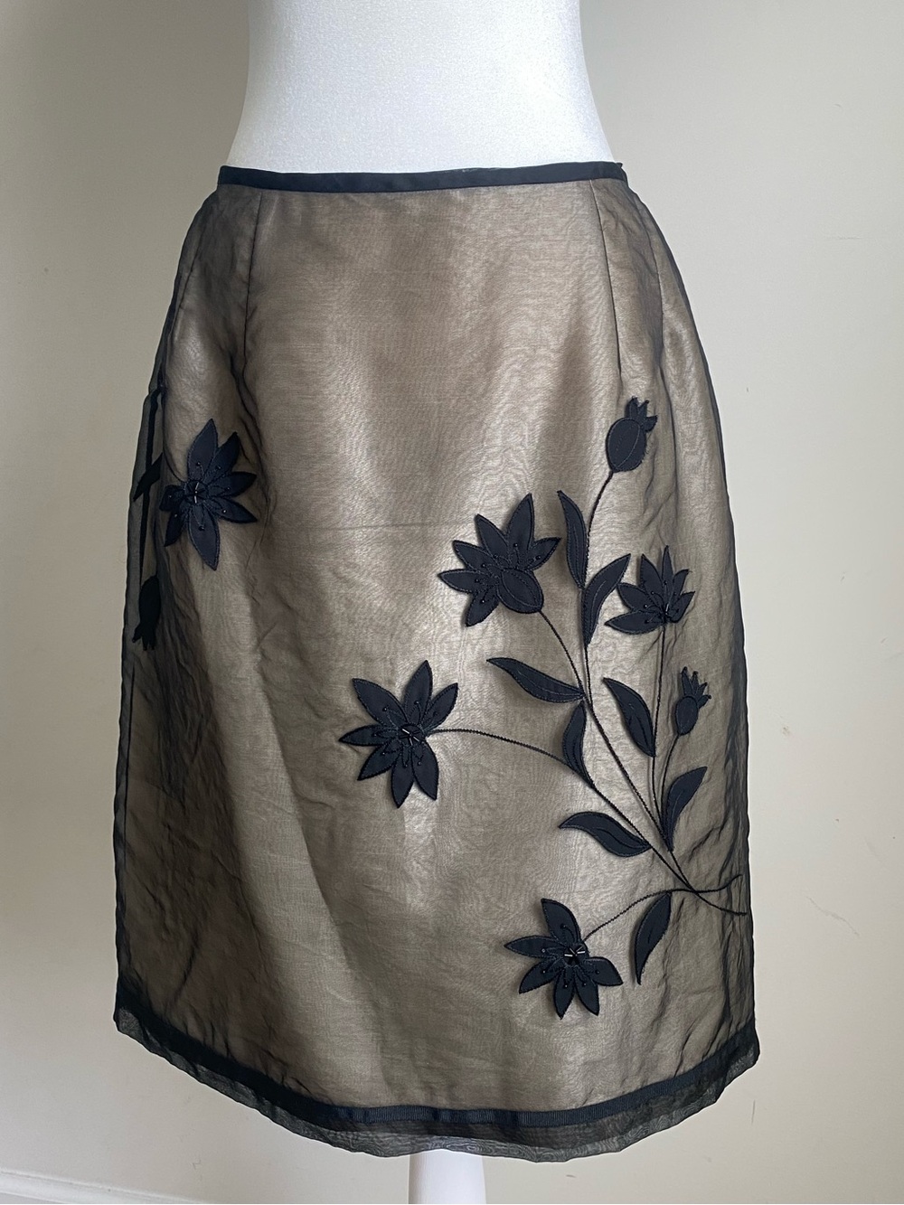 Floral Embellished Beaded Silk Midi Skirt Dark Romantic Whimsigoth Garden Sz 14